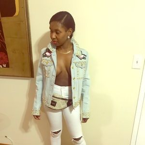 Gold & Pearl studded embellished Denim Jacket